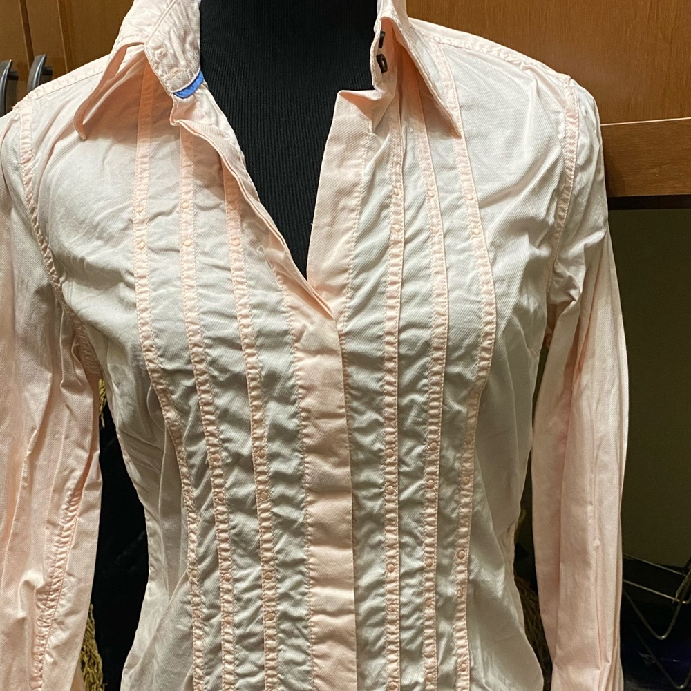 Tommy Hilfiger Pleated Button Down Blouse Pink Medium